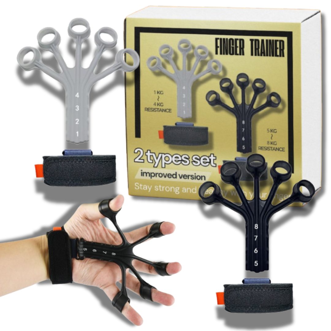 フィンガートレーナー 2種セット 5本指 負荷調整 握力強化 スポーツ 楽器演奏 タイピング ブラック/グレー
